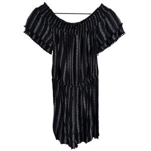 Xhilaration Black Boho Striped Off the Shoulder Shorts Romper Size Small